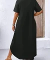 Kadın Kısa Kollu Bisiklet Yaka Cepli Salaş Viskon Elbise