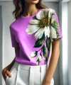 Kadın Kısa Kollu Bisiklet Yaka çiçek Baskılı Süprem Bluz