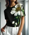 Kadın Kısa Kollu Bisiklet Yaka çiçek Baskılı Süprem Bluz