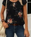 Kadın Kısa Kollu Bisiklet Yaka çiçek Baskılı Süprem Bluz