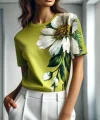 Kadın Kısa Kollu Bisiklet Yaka çiçek Baskılı Süprem Bluz