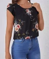 Kadın Kısa Kollu Bisiklet Yaka çiçek Baskılı Süprem Bluz