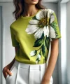 Kadın Kısa Kollu Bisiklet Yaka çiçek Baskılı Süprem Bluz
