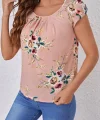 Kadın Kısa Kollu Bisiklet Yaka çiçek Baskılı Süprem Bluz