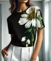 Kadın Kısa Kollu Bisiklet Yaka çiçek Baskılı Süprem Bluz