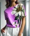 Kadın Kısa Kollu Bisiklet Yaka çiçek Baskılı Süprem Bluz