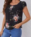 Kadın Kısa Kollu Bisiklet Yaka çiçek Baskılı Süprem Bluz