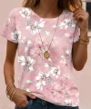 Kadın Kısa Kollu Bisiklet Yaka çiçek Desenli Viskon Bluz