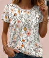 Kadın Kısa Kollu Bisiklet Yaka çiçek Desenli Viskon Bluz
