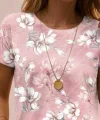 Kadın Kısa Kollu Bisiklet Yaka çiçek Desenli Viskon Bluz
