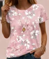 Kadın Kısa Kollu Bisiklet Yaka çiçek Desenli Viskon Bluz