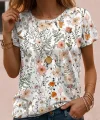 Kadın Kısa Kollu Bisiklet Yaka çiçek Desenli Viskon Bluz