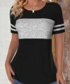 Kadın Kısa Kollu Bisiklet Yaka çift Renkli Viskon Bluz