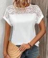 Kadın Kısa Kollu Bisiklet Yaka Dantel Detaylı Viskon Bluz