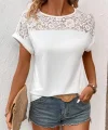Kadın Kısa Kollu Bisiklet Yaka Dantel Detaylı Viskon Bluz