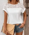 Kadın Kısa Kollu Bisiklet Yaka Dantel Detaylı Viskon Bluz
