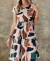 Kadın Kısa Kollu Bisiklet Yaka Desenli Fırfırlı Süprem Elbise