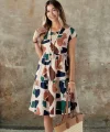 Kadın Kısa Kollu Bisiklet Yaka Desenli Fırfırlı Süprem Elbise