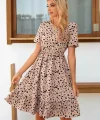 Kadın Kısa Kollu Bisiklet Yaka Desenli Süprem Elbise