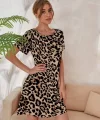 Kadın Kısa Kollu Bisiklet Yaka Dijital Baskılı Süprem Elbise