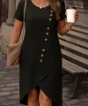 Kadın Kısa Kollu Bisiklet Yaka Düğme Detay Müslim Elbise