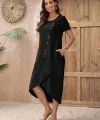Kadın Kısa Kollu Bisiklet Yaka Düğme Detay Müslim Elbise