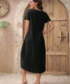 Kadın Kısa Kollu Bisiklet Yaka Düğme Detay Müslim Elbise