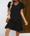 Kadın Kısa Kollu Bisiklet Yaka Fırfırlı Aerobin Elbise