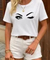 Kadın Kısa Kollu Bisiklet Yaka Göz Baskılı Süprem T-shirt