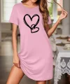 Kadın Kısa Kollu Bisiklet Yaka Kalp Desenli Viskon Elbise