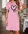 Kadın Kısa Kollu Bisiklet Yaka Kalp Desenli Viskon Elbise