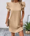 Kadın Kısa Kollu Bisiklet Yaka Karpuz Kol Krep Elbise