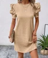 Kadın Kısa Kollu Bisiklet Yaka Karpuz Kol Krep Elbise