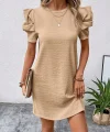 Kadın Kısa Kollu Bisiklet Yaka Karpuz Kol Krep Elbise