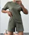 Kadın Kısa Kollu Bisiklet Yaka Kaşkorse Bluz şort Ikili Takım