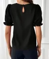 Kadın Kısa Kollu Bisiklet Yaka Kolları Gipeli Ithal Krep Bluz
