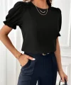 Kadın Kısa Kollu Bisiklet Yaka Kolları Gipeli Ithal Krep Bluz