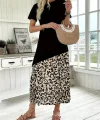 Kadın Kısa Kollu Bisiklet Yaka Leopar Detaylı Midi üst Viskon Alt Süprem Elbise
