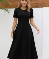 Kadın Kısa Kollu Bisiklet Yaka Maksi Boy Ithal Krep Elbise