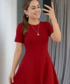 Kadın Kısa Kollu Bisiklet Yaka Maksi Boy Ithal Krep Elbise