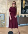Kadın Kısa Kollu Bisiklet Yaka Midi Viskon Iki Iplik Elbise
