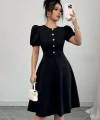 Kadın Kısa Kollu Bisiklet Yaka önden Düğmeli Ithal Krep Elbise