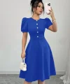Kadın Kısa Kollu Bisiklet Yaka önden Düğmeli Ithal Krep Elbise