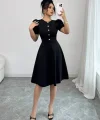 Kadın Kısa Kollu Bisiklet Yaka önden Düğmeli Ithal Krep Elbise