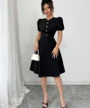 Kadın Kısa Kollu Bisiklet Yaka önden Düğmeli Ithal Krep Elbise