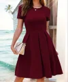 Kadın Kısa Kollu Bisiklet Yaka önden Pile Detaylı Janjan Krep Elbise