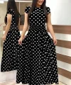 Kadın Kısa Kollu Bisiklet Yaka Puantiyeli Maksi örme Krep Elbise
