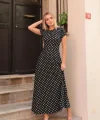 Kadın Kısa Kollu Bisiklet Yaka Puantiyeli Maksi örme Krep Elbise