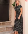 Kadın Kısa Kollu Bisiklet Yaka Puantiyeli Maksi örme Krep Elbise