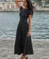 Kadın Kısa Kollu Bisiklet Yaka Puantiyeli Maksi örme Krep Elbise